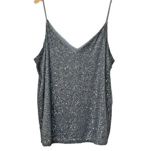 Calvin Klein Womens Sz M Silver Sequin Tank Top Cami Camisole Glitzy Cocktail
